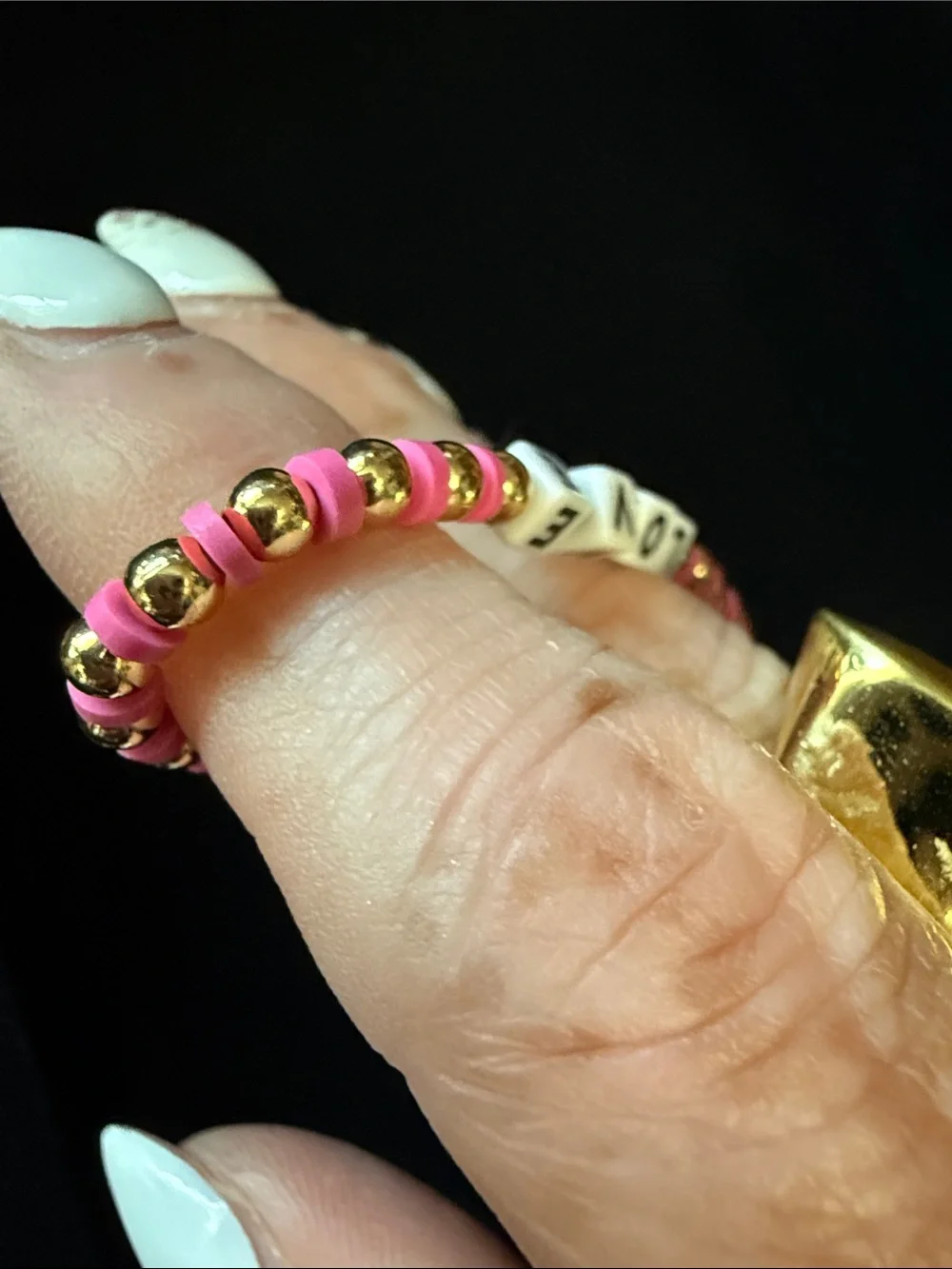 Little Words Project Love 💕 Pink Beaded Stretch Bracelet